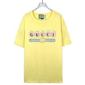 Gucci Yellow Apple Logo Print Round Neck Short Sleeve T-Shirt Made In Italy